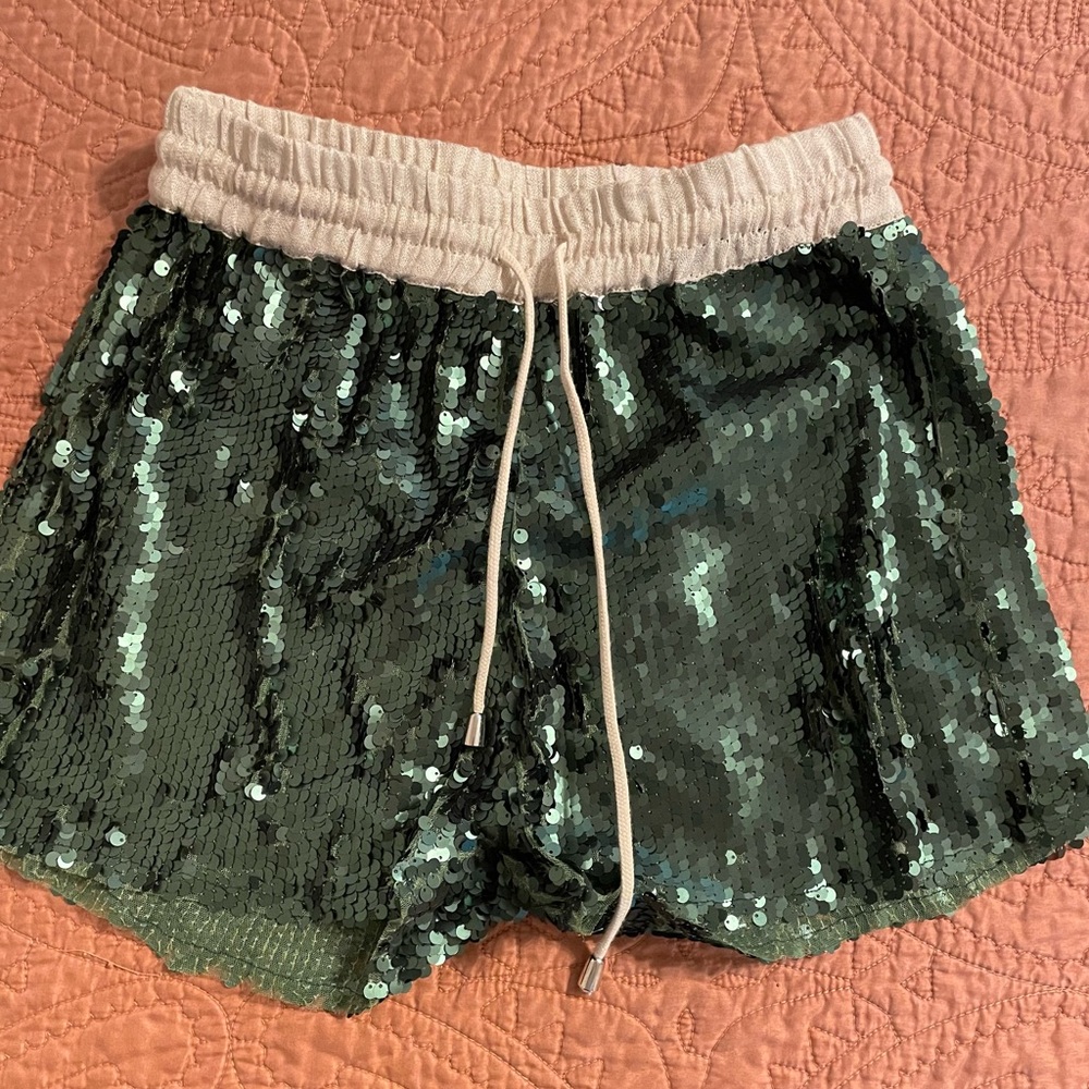 Zara green sparkle sequins shorts